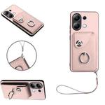 For Xiaomi Redmi Note 13 4G Global Organ Card Bag Ring Holder PU Phone Case with Lanyard(Pink)