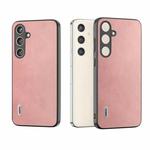 For Samsung Galaxy S24+ 5G ABEEL Black Edge Two-color Calf Texture PU Phone Case(Pink)