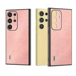 For Samsung Galaxy S24 Ultra 5G ABEEL Black Edge Two-color Calf Texture PU Phone Case(Pink)