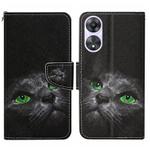 For OPPO A58 4G Colored Drawing Pattern Leather Phone Case(Black Cat)