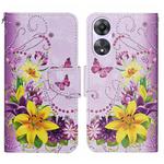 For OPPO A78 4G Colored Drawing Pattern Leather Phone Case(Yellow Flower Butterfly)