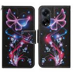 For OPPO A98 Colored Drawing Pattern Leather Phone Case(Fluorescent Butterfly)
