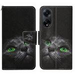For OPPO A98 Colored Drawing Pattern Leather Phone Case(Black Cat)