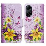 For OPPO A98 Colored Drawing Pattern Leather Phone Case(Yellow Flower Butterfly)