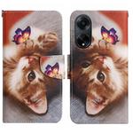For OPPO A98 Colored Drawing Pattern Leather Phone Case(Butterfly Cat)