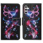 For Samsung Galaxy A05S Colored Drawing Pattern Leather Phone Case(Fluorescent Butterfly)