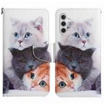 For Samsung Galaxy A05S Colored Drawing Pattern Leather Phone Case(3 Cats)
