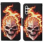 For Samsung Galaxy A15 Colored Drawing Pattern Leather Phone Case(Flame Skull)