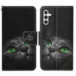 For Samsung Galaxy S24 5G Colored Drawing Pattern Leather Phone Case(Black Cat)