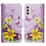 For Samsung Galaxy S24 5G Colored Drawing Pattern Leather Phone Case(Yellow Flower Butterfly)
