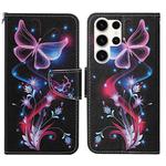 For Samsung Galaxy S24 Ultra 5G Colored Drawing Pattern Leather Phone Case(Fluorescent Butterfly)