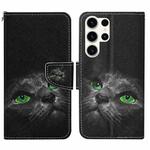 For Samsung Galaxy S24 Ultra 5G Colored Drawing Pattern Leather Phone Case(Black Cat)