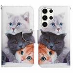 For Samsung Galaxy S24 Ultra 5G Colored Drawing Pattern Leather Phone Case(3 Cats)