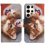 For Samsung Galaxy S24 Ultra 5G Colored Drawing Pattern Leather Phone Case(Butterfly Cat)