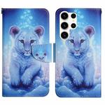 For Samsung Galaxy S24 Ultra 5G Colored Drawing Pattern Leather Phone Case(Little Leopard)