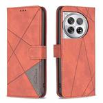 For OnePlus 12 5G BF05 Magnetic Buckle Rhombus Texture Leather Phone Case(Brown)
