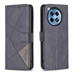 For OnePlus 12R BF05 Magnetic Buckle Rhombus Texture Leather Phone Case(Black)