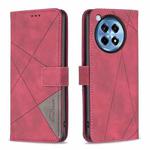 For OnePlus 12R BF05 Magnetic Buckle Rhombus Texture Leather Phone Case(Red)