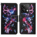 For Xiaomi Redmi Note 13 Colored Drawing Pattern Leather Phone Case(Fluorescent Butterfly)