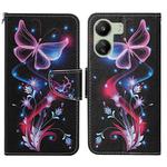 For Xiaomi Redmi 13C Colored Drawing Pattern Leather Phone Case(Fluorescent Butterfly)