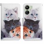 For Xiaomi Redmi 13C Colored Drawing Pattern Leather Phone Case(3 Cats)