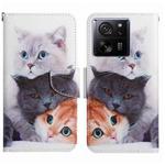 For Xiaomi Redmi 13T Colored Drawing Pattern Leather Phone Case(3 Cats)