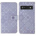 For Google Pixel 6a Ethnic Style Embossed Pattern Leather Phone Case(Purple)