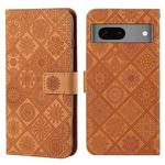 For Google Pixel 7 Ethnic Style Embossed Pattern Leather Phone Case(Brown)
