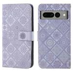 For Google Pixel 7 Pro Ethnic Style Embossed Pattern Leather Phone Case(Purple)