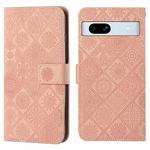 For Google Pixel 7a Ethnic Style Embossed Pattern Leather Phone Case(Pink)