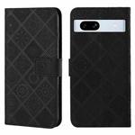 For Google Pixel 7a Ethnic Style Embossed Pattern Leather Phone Case(Black)