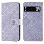 For Google Pixel 8 Pro Ethnic Style Embossed Pattern Leather Phone Case(Purple)
