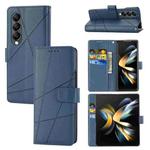 For Samsung Galaxy Z Fold4 PU Genuine Leather Texture Embossed Line Phone Case(Blue)