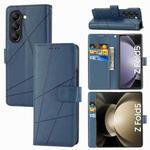 For Samsung Galaxy Z Fold5 PU Genuine Leather Texture Embossed Line Phone Case(Blue)
