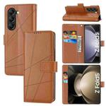 For Samsung Galaxy Z Fold5 PU Genuine Leather Texture Embossed Line Phone Case(Brown)