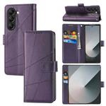 For Samsung Galaxy Z Fold6 PU Genuine Leather Texture Embossed Line Phone Case(Purple)