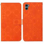 For Motorola Moto E22s / E32 4G Ethnic Style Embossed Pattern Leather Phone Case(Orange)
