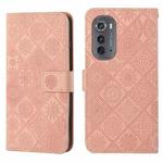 For Motorola Edge 2022 Ethnic Style Embossed Pattern Leather Phone Case(Pink)