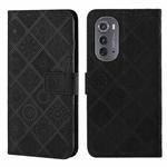 For Motorola Edge 2022 Ethnic Style Embossed Pattern Leather Phone Case(Black)