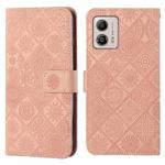 For Motorola Moto G53 Ethnic Style Embossed Pattern Leather Phone Case(Pink)