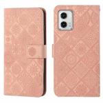 For Motorola Moto G73 Ethnic Style Embossed Pattern Leather Phone Case(Pink)