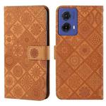 For Motorola Moto G85 Ethnic Style Embossed Pattern Leather Phone Case(Brown)