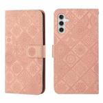 For Samsung Galaxy S24 5G Ethnic Style Embossed Pattern Leather Phone Case(Pink)