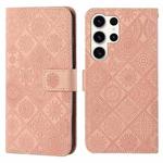 For Samsung Galaxy S24 Ultra 5G Ethnic Style Embossed Pattern Leather Phone Case(Pink)