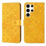 For Samsung Galaxy S24 Ultra 5G Ethnic Style Embossed Pattern Leather Phone Case(Yellow)