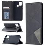 For Samsung Galaxy A21s Rhombus Texture Horizontal Flip Magnetic Leather Case with Holder & Card Slots(Black)
