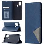 For Samsung Galaxy A21s Rhombus Texture Horizontal Flip Magnetic Leather Case with Holder & Card Slots(Blue)