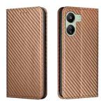 For Xiaomi Redmi 13C Carbon Fiber Texture Flip Holder Leather Phone Case(Brown)