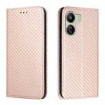 For Xiaomi Redmi 13C Carbon Fiber Texture Flip Holder Leather Phone Case(Rose Gold)