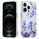 For iPhone 12 Pro Max Electroplated Symphony Phone Case(White Blue Flower)